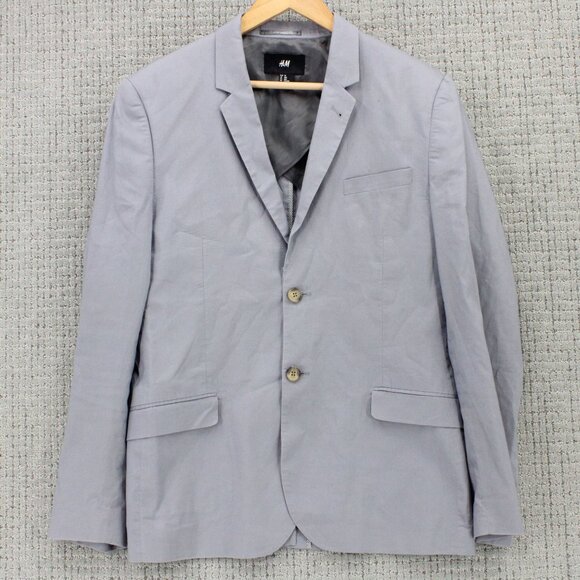 H&M Blazer Mens Size 40R Gray Solid Casual Two Button Front Lined Formal Wear - Picture 1 of 9